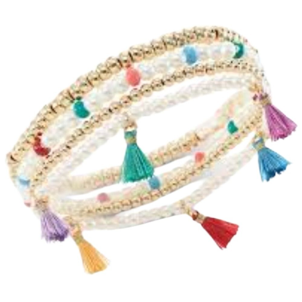On 34th 4-Pc. Set Bead, Imitation Pearl & Tassel Stretch Bracelets - NWT